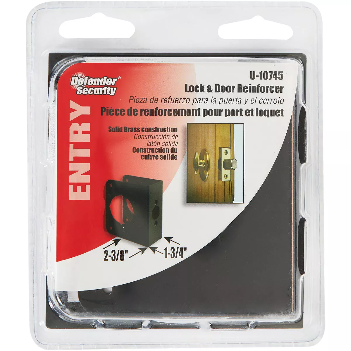 Defender Security 1-3/4 In. x 2-3/8 In. Door Thickness Solid Bronze Door Reinforcer - photo 2
