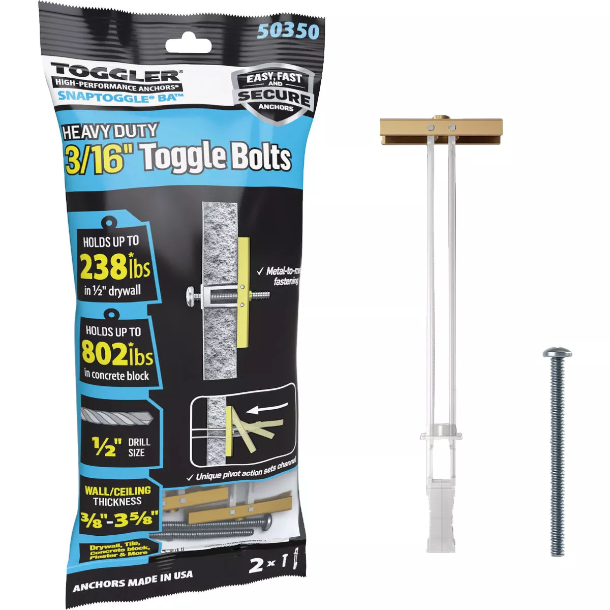 Toggler Snaptoggle 3/16 In.-24 x 2 In. Toggle Bolt (2-Count)