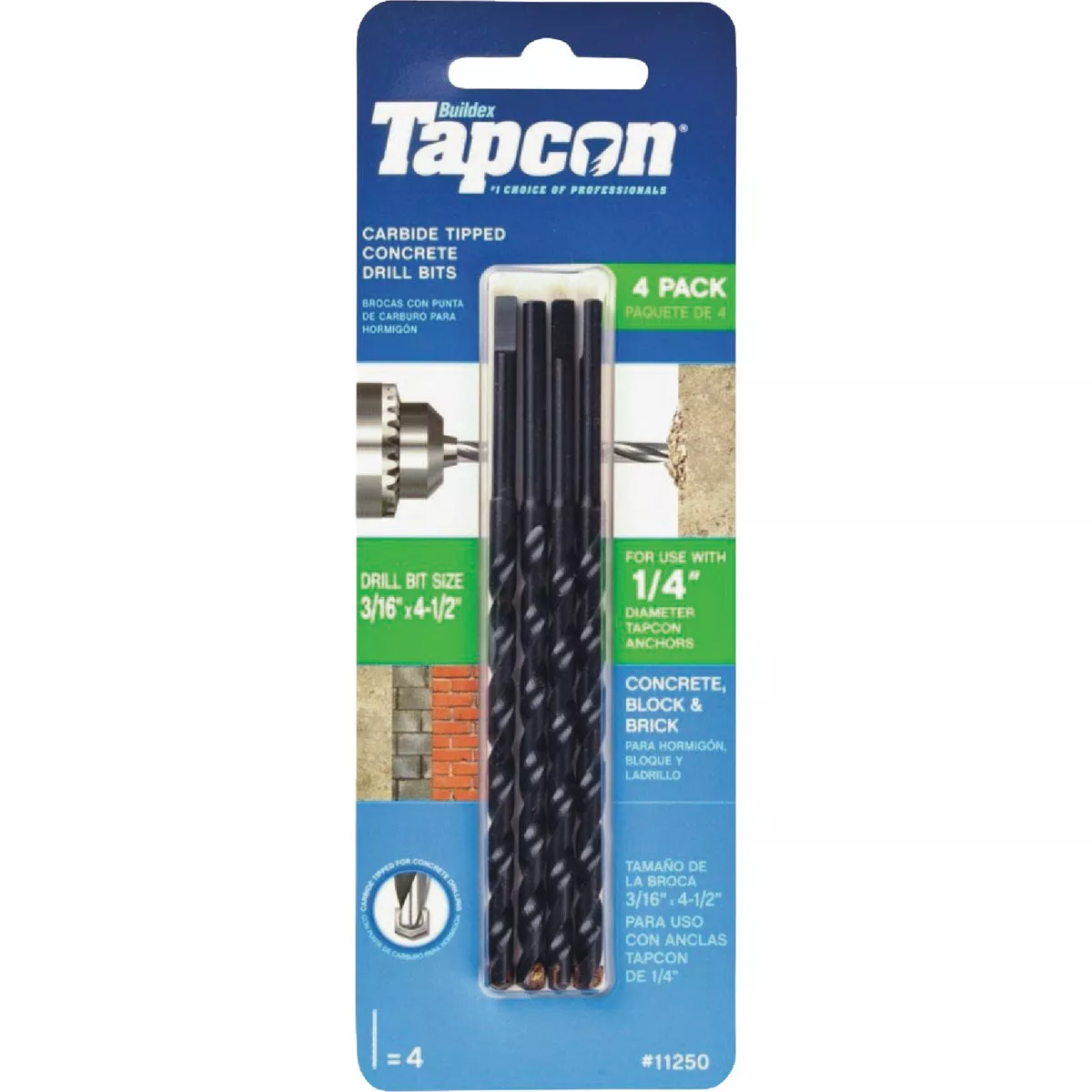 Tapcon 3/16 In. x 4-1/2 In. Carbide Masonry Drill Bit (4-Pack)