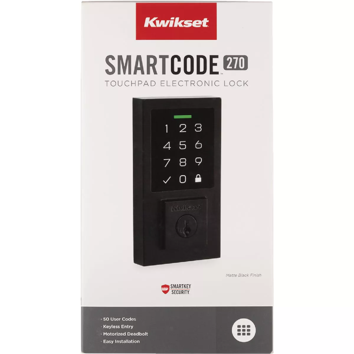 Kwikset SmartCode 270 Contemporary Touchpad Electronic Deadbolt With SmartKey, Matte Black - photo 2