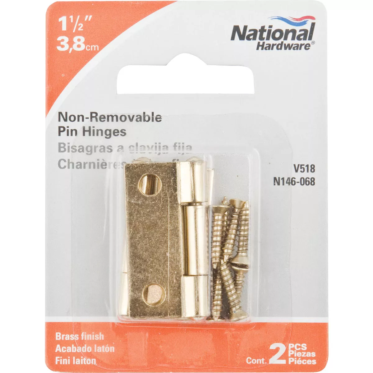 National Hardware 1-1/2 In. Brass Tight-Pin Narrow Hinge (2 Count) - photo 2