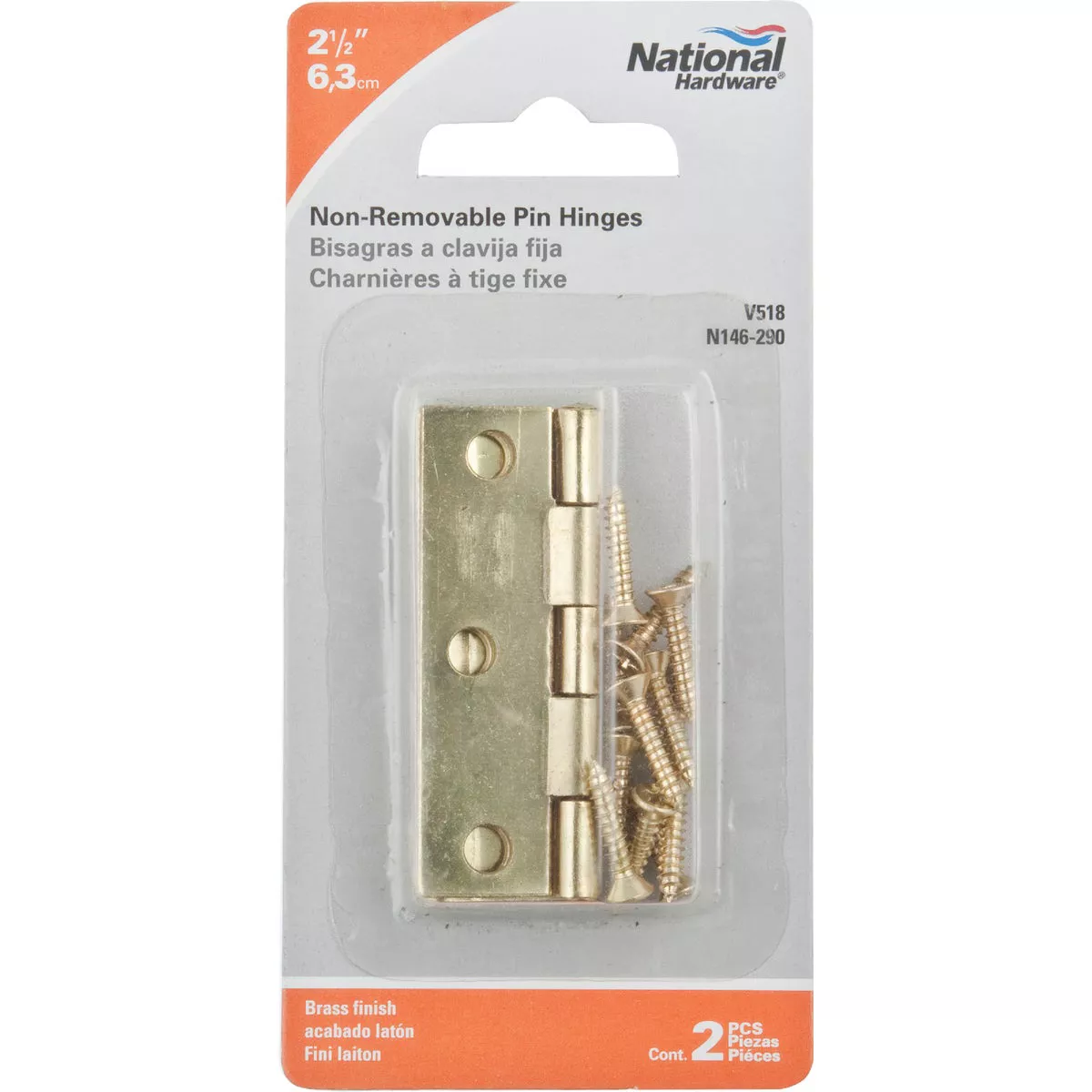 National Hardware 2-1/2 In. Brass Tight-Pin Narrow Hinge (2 Count) - photo 2