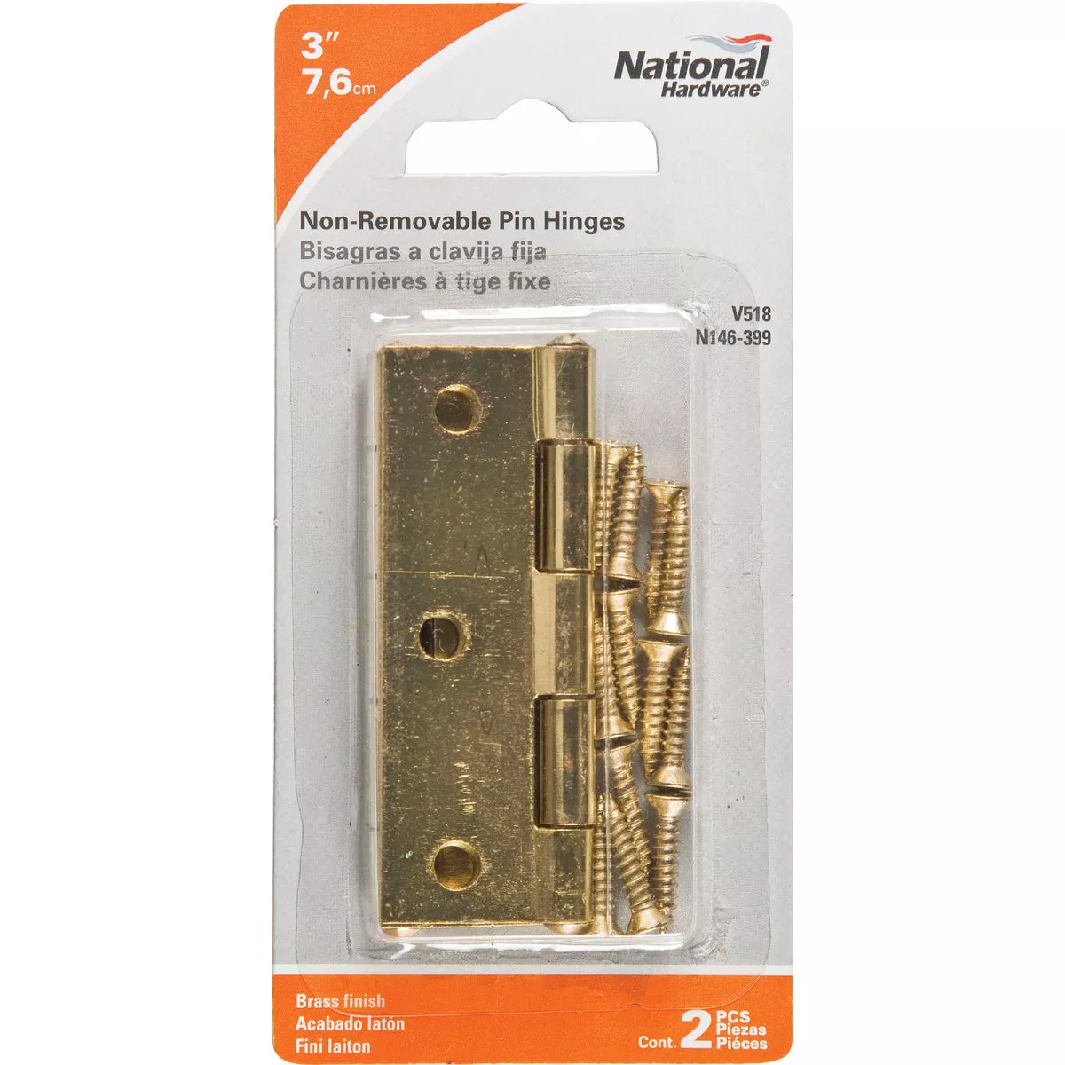 National Hardware 3 In. Brass Tight-Pin Narrow Hinge (2 Count) - photo 2