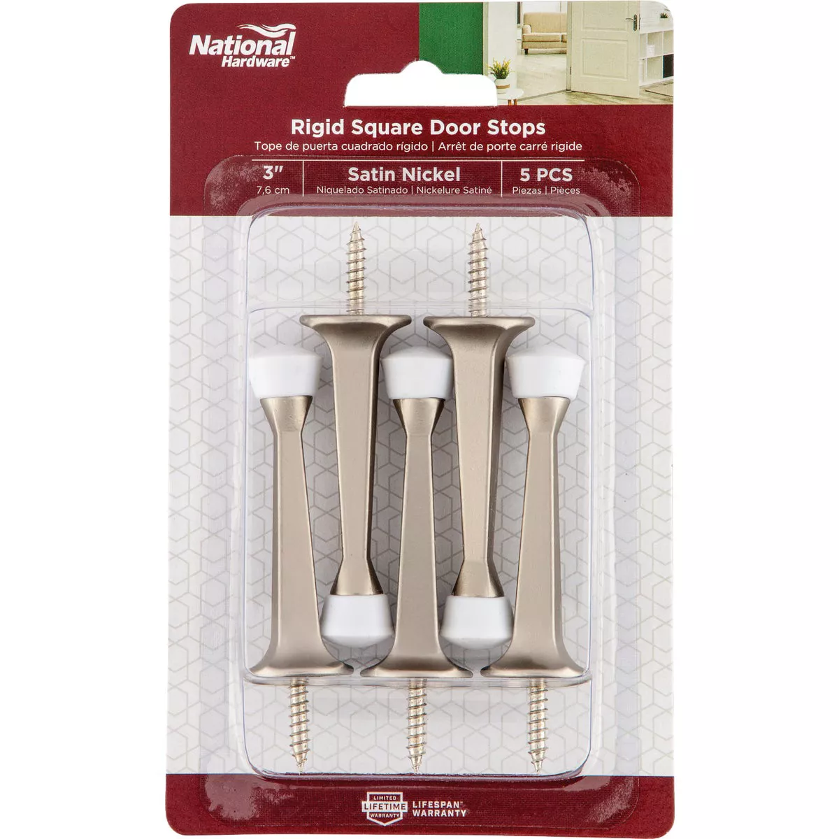 National Hardware 3 In. Satin Nickel Rigid Square Door Stop (5-Pack) - photo 2