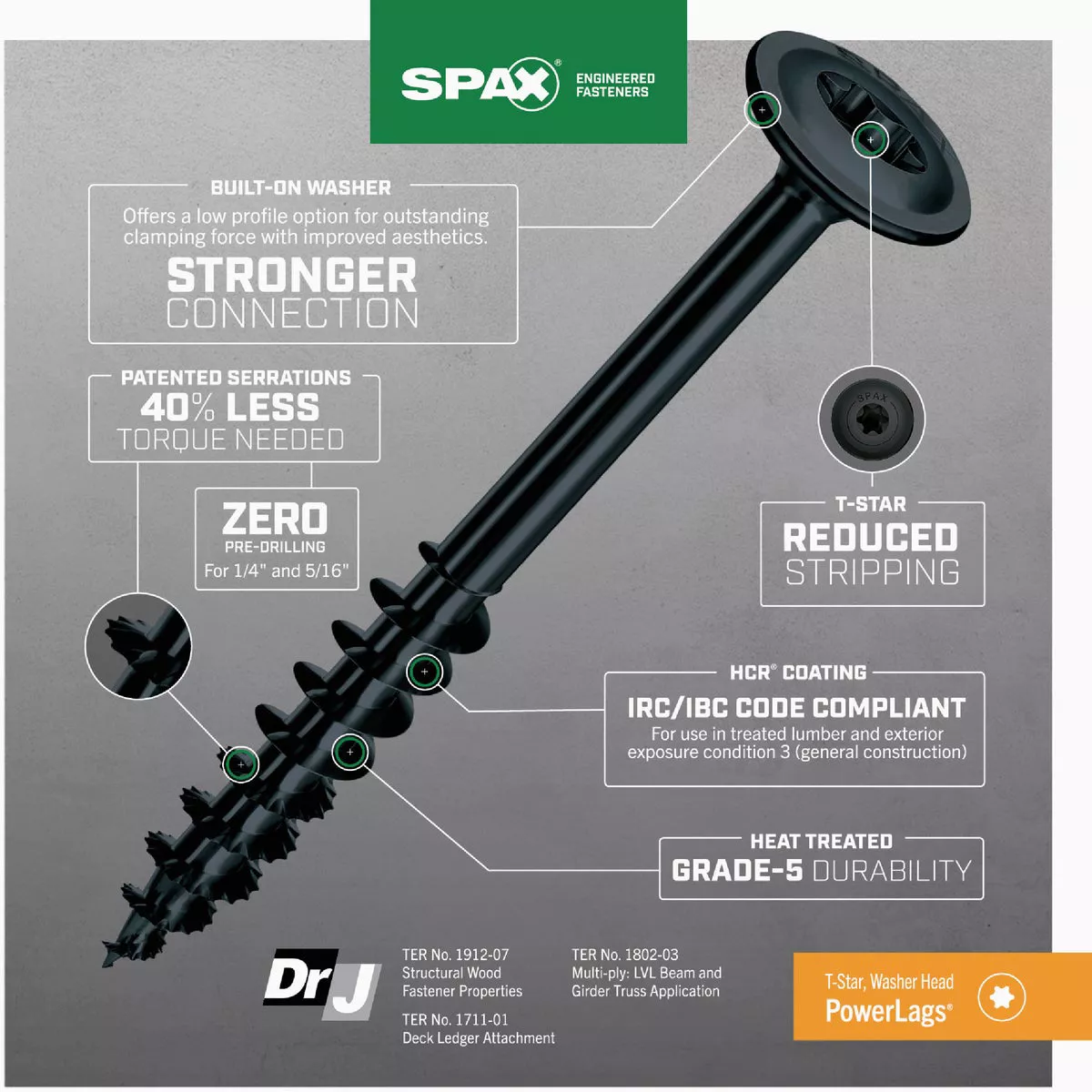 SPAX 1/4 In. x 4 In. Washer Head Black HCR PowerLag Screw (200-Count) - photo 2