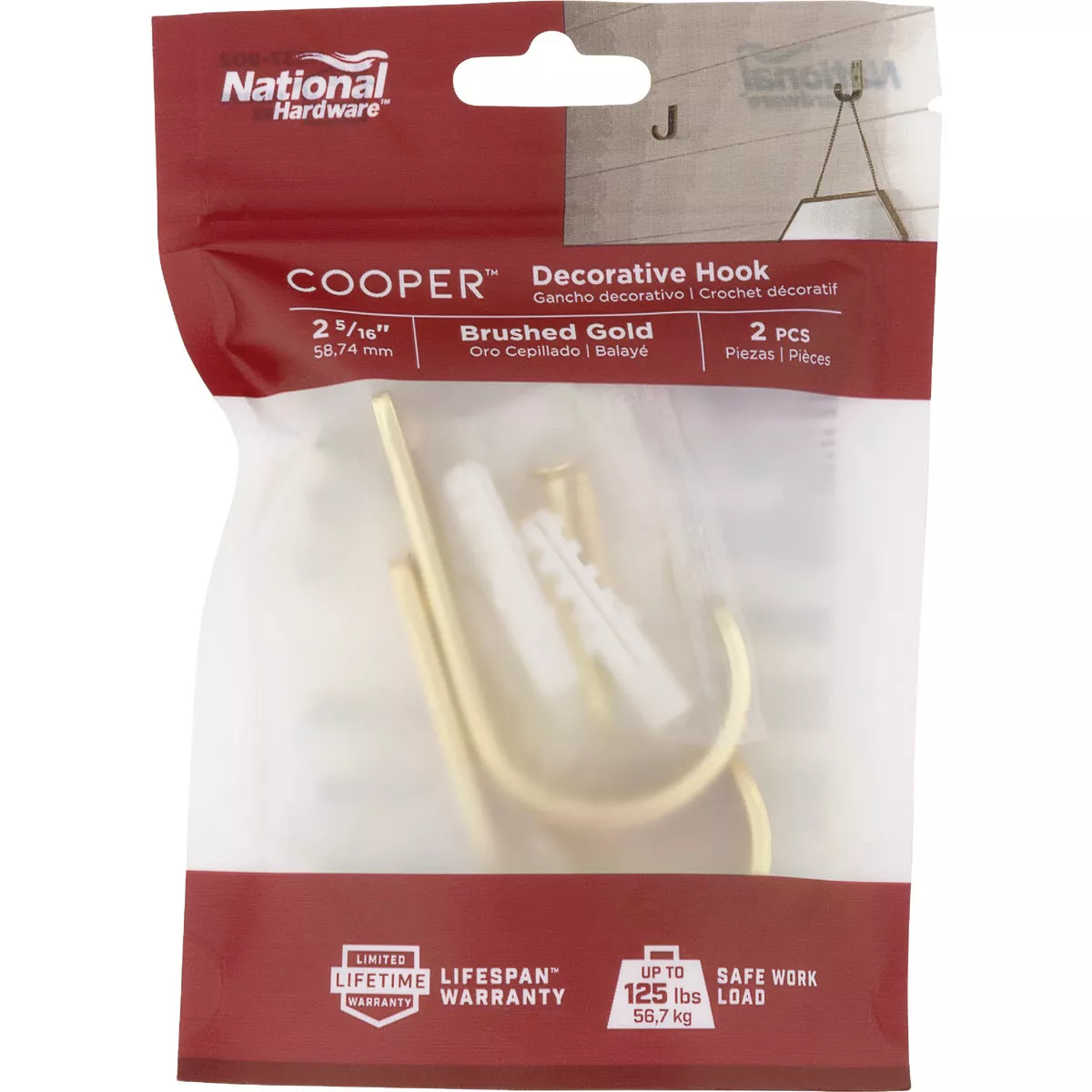 National Hardware 2-5/16 In. Brushed Gold Cooper Multipurpose Hook (2-Pack) - photo 2