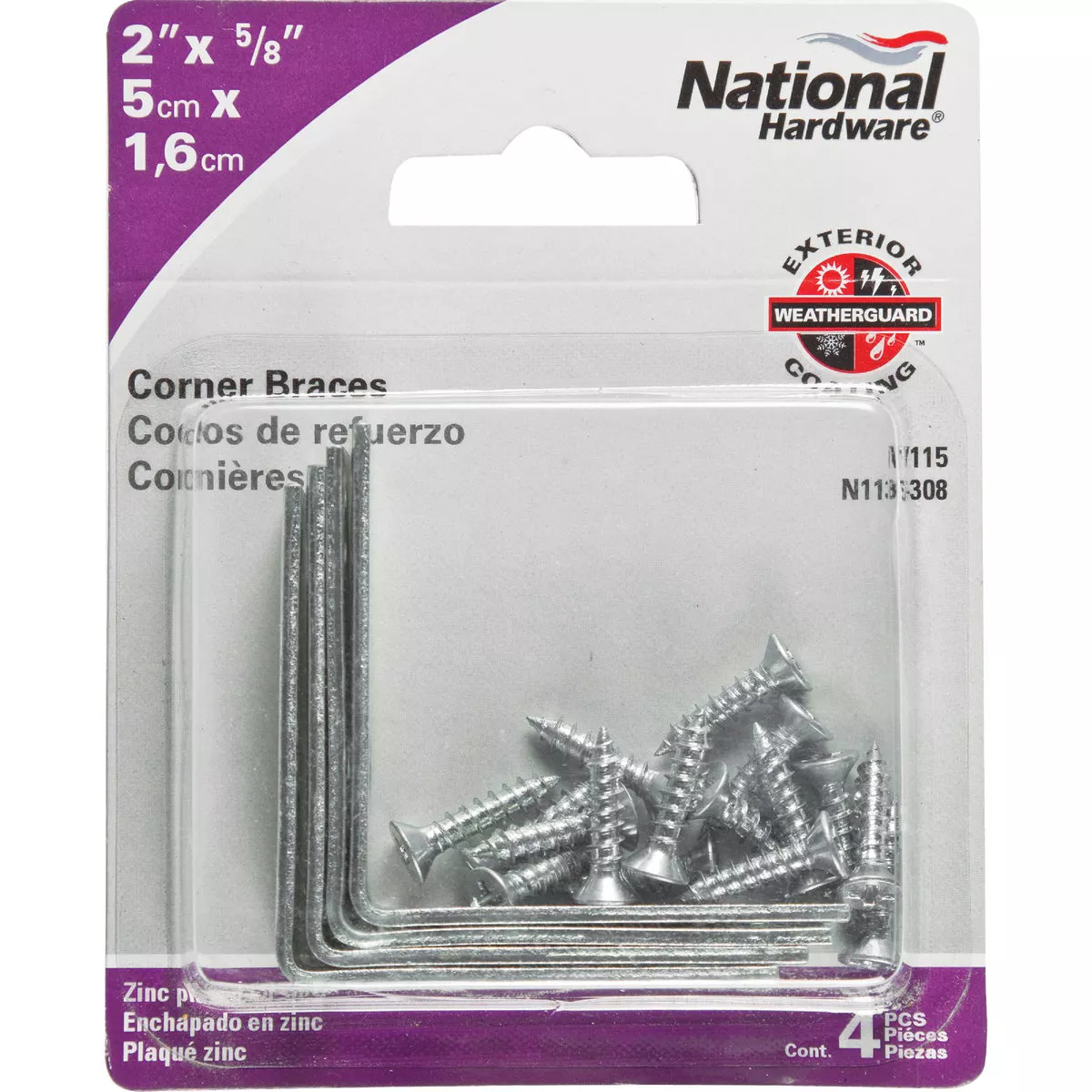 National Hardware 2 In. x 5/8 In. Zinc Steel Corner Brace (4-Count) - photo 2
