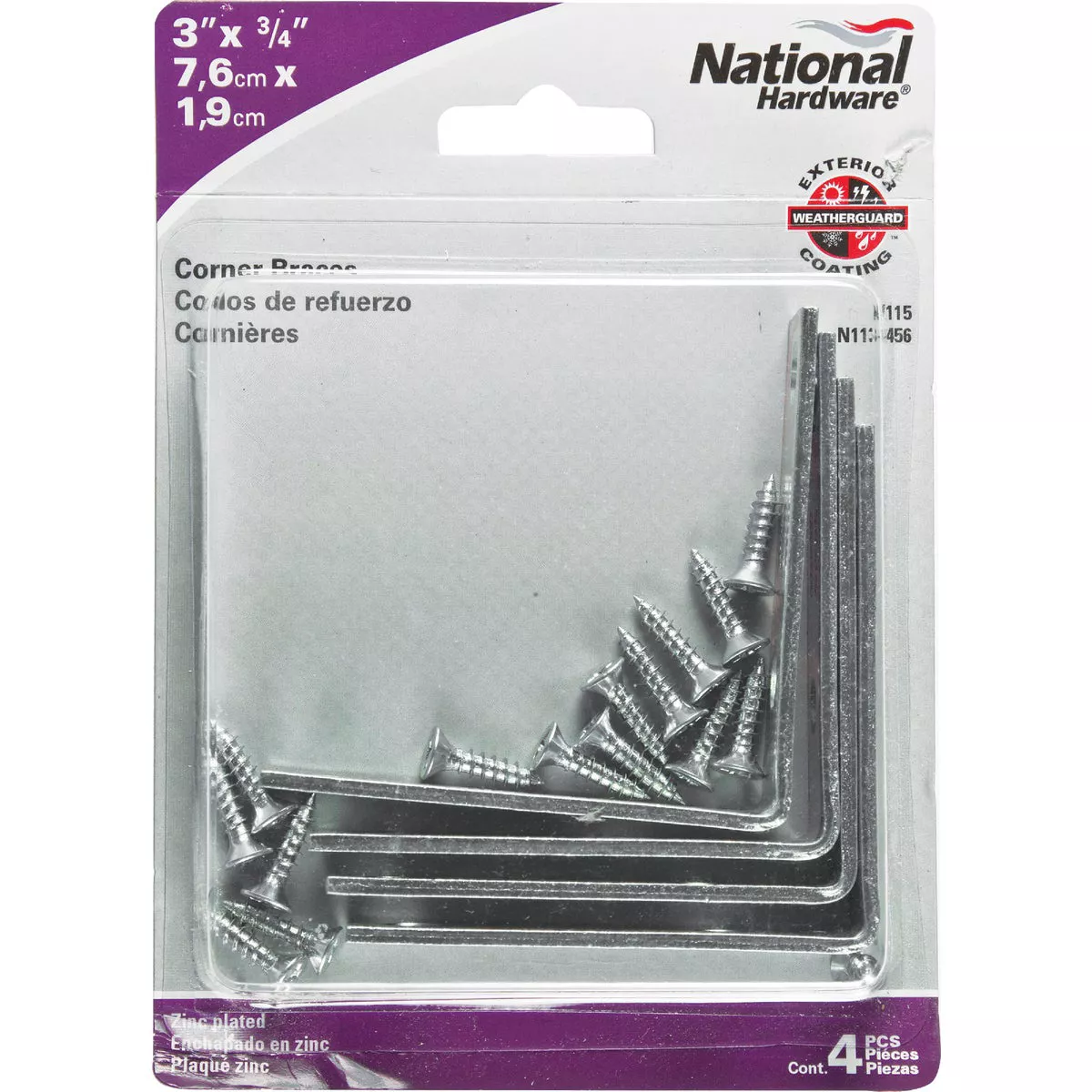 National Hardware 3 In. x 3/4 In. Zinc Steel Corner Brace (4-Count) - photo 2