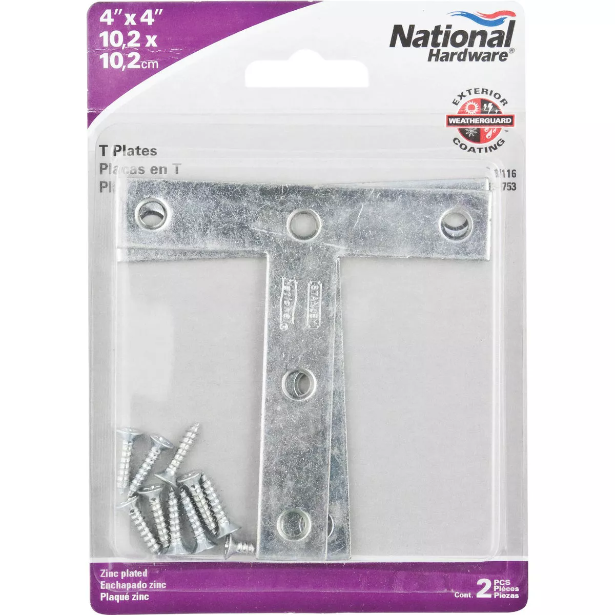 National Hardware 4 In. x 4 In. Zinc T-Plate (2-Pack) - photo 2