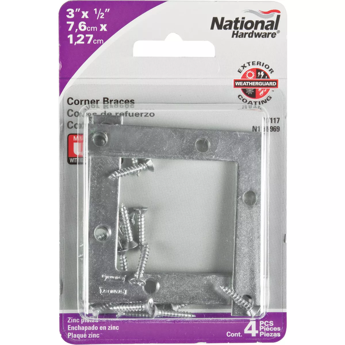 National Hardware 3 In. x 1/2 In. Zinc Flat Corner Iron (4-Count) - photo 2