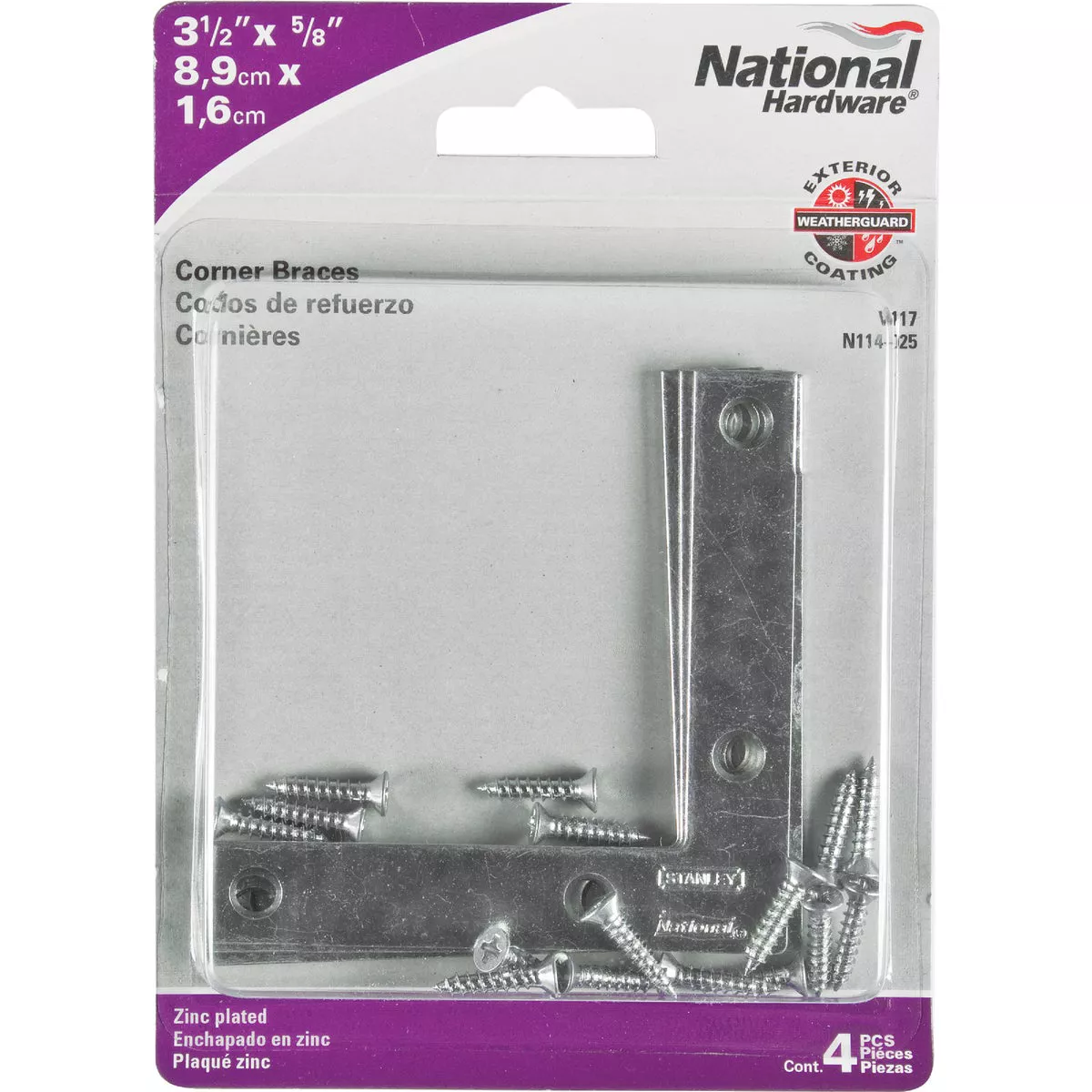 National Hardware 3-1/2 In. x 5/8 In. Zinc Flat Corner Iron (4-Count) - photo 2