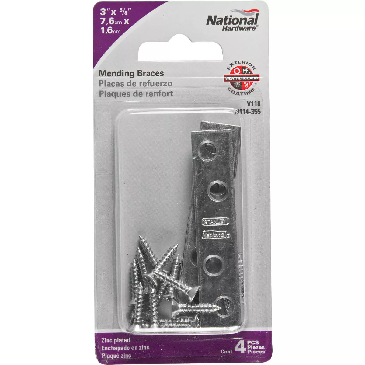 National Hardware 3 In. x 5/8 In. Zinc Steel Mending Brace (4-Count) - photo 2