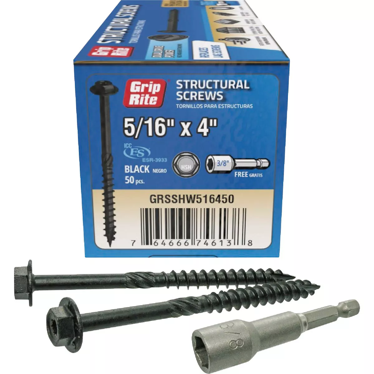 Grip-Rite PrimeGuard Plus 5/16 In. x 4 In. Hex Washer Head Structural Screw (50-Count)