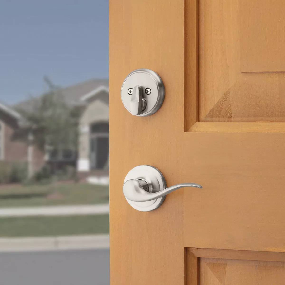 Kwikset Signature Series Arlington Satin Nickel Entry Door Handleset with Smartkey & Tustin Lever - photo 5