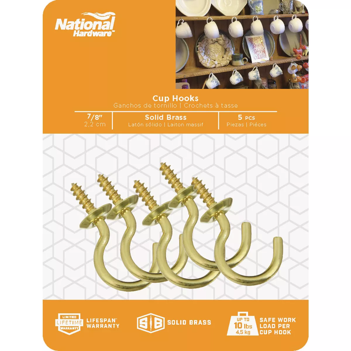 National Hardware 7/8 In. Solid Brass Series Cup Hook (5 Count) - photo 2