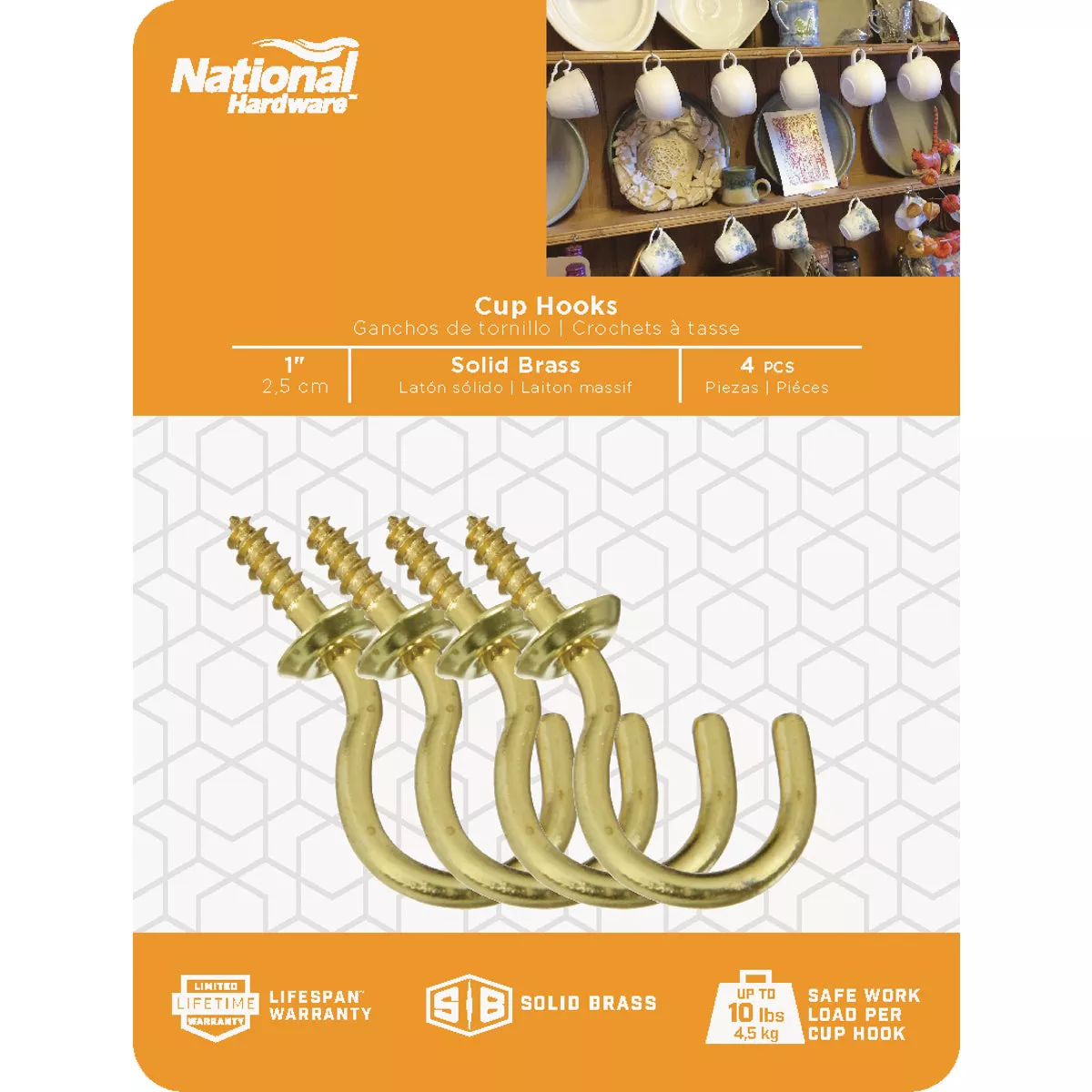 National Hardware 1 In. Solid Brass Series Cup Hook (4 Count) - photo 2