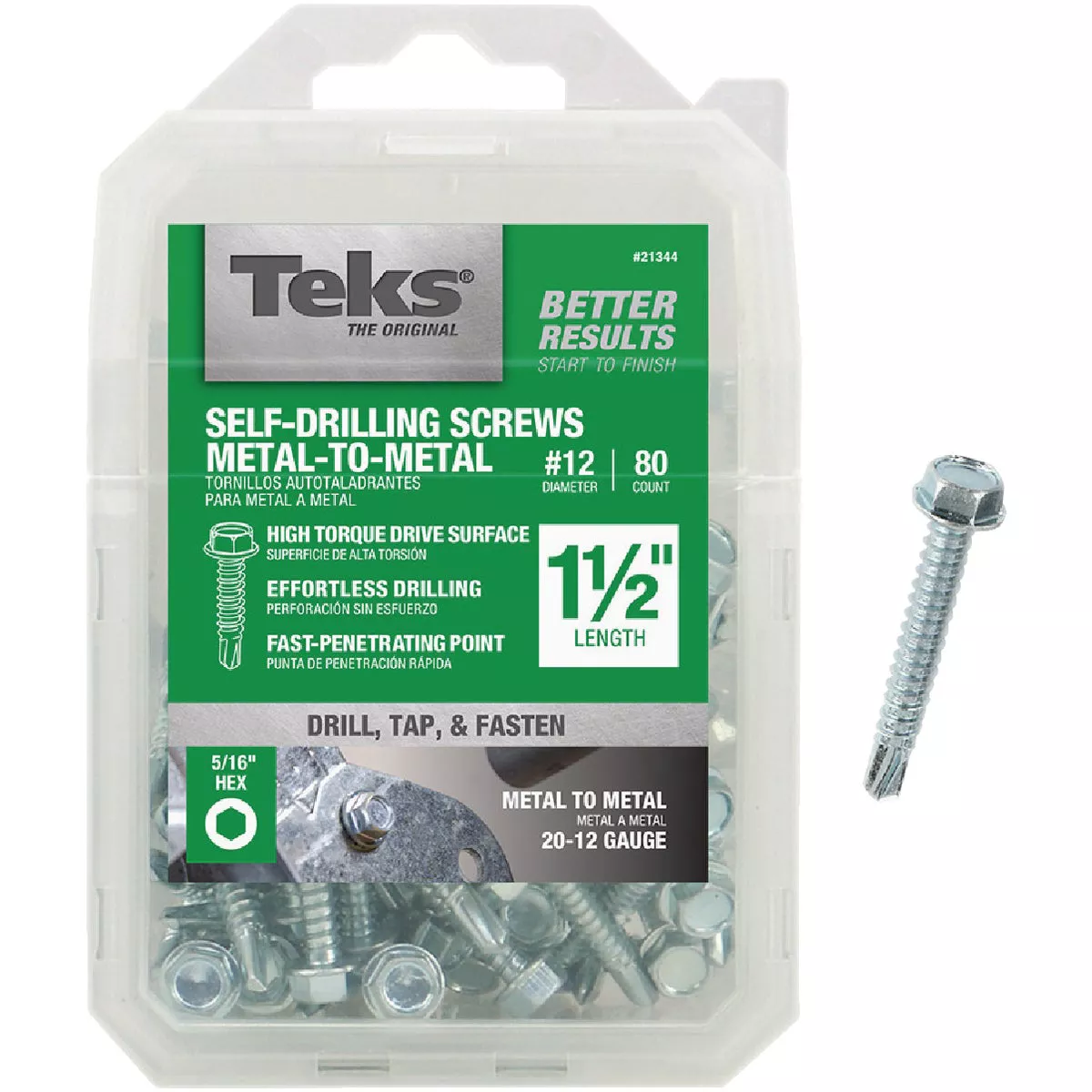 Teks #12 x 1-1/2 In. Hex Washer Head Drill Point Metal to Metal Screw (80-Count)