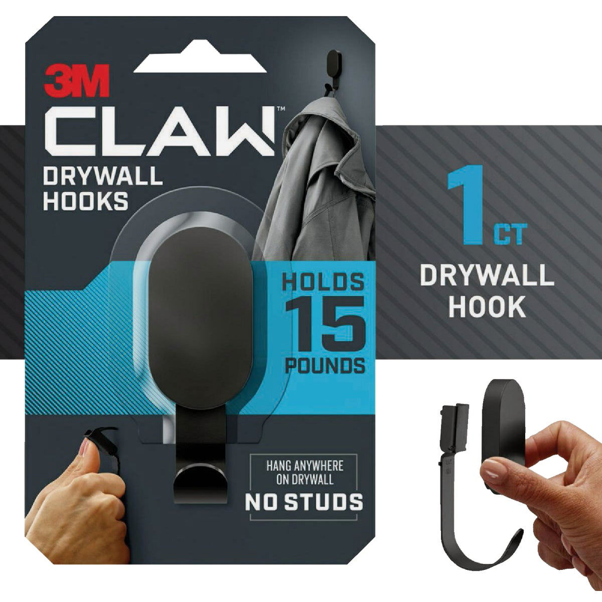 3M Claw 15 Lb. Black Drywall Hook