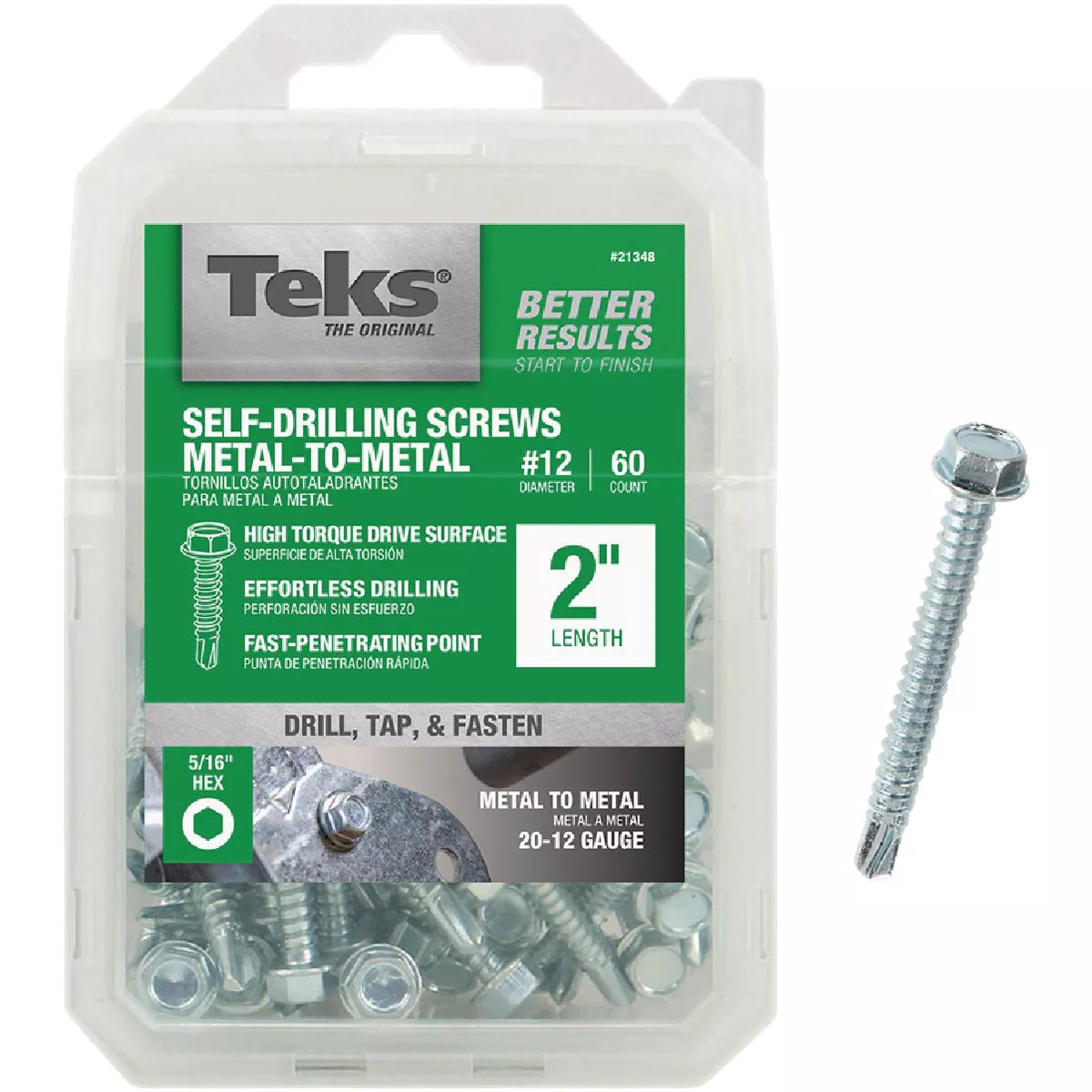 Teks #12 x 2 In. Hex Washer Head Drill Point Metal to Metal Screw (60 ...