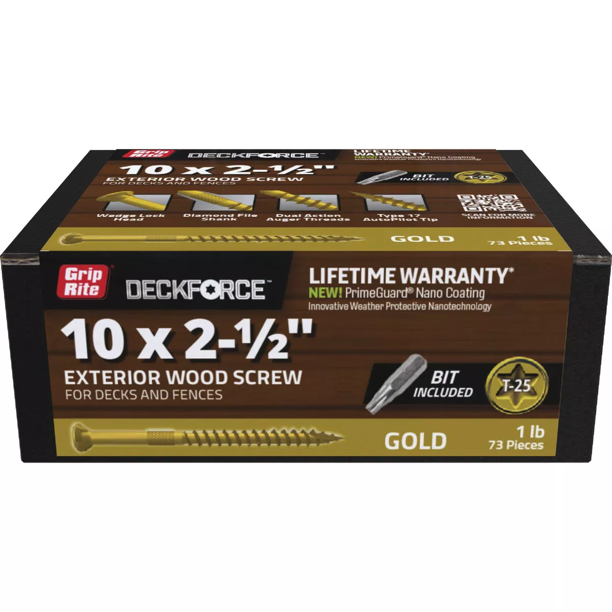 Grip-Rite DeckForce PrimeGuard Nano 2-1/2 In. x 10 Star Drive Gold Screw (1 Lb.)
