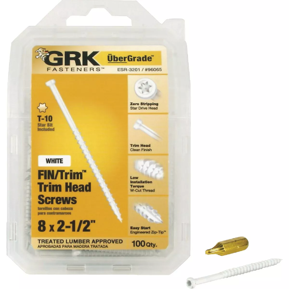 GRK #8 x 2-1/2 In. Star Drive White Steel Trim Screw (100 Ct.)