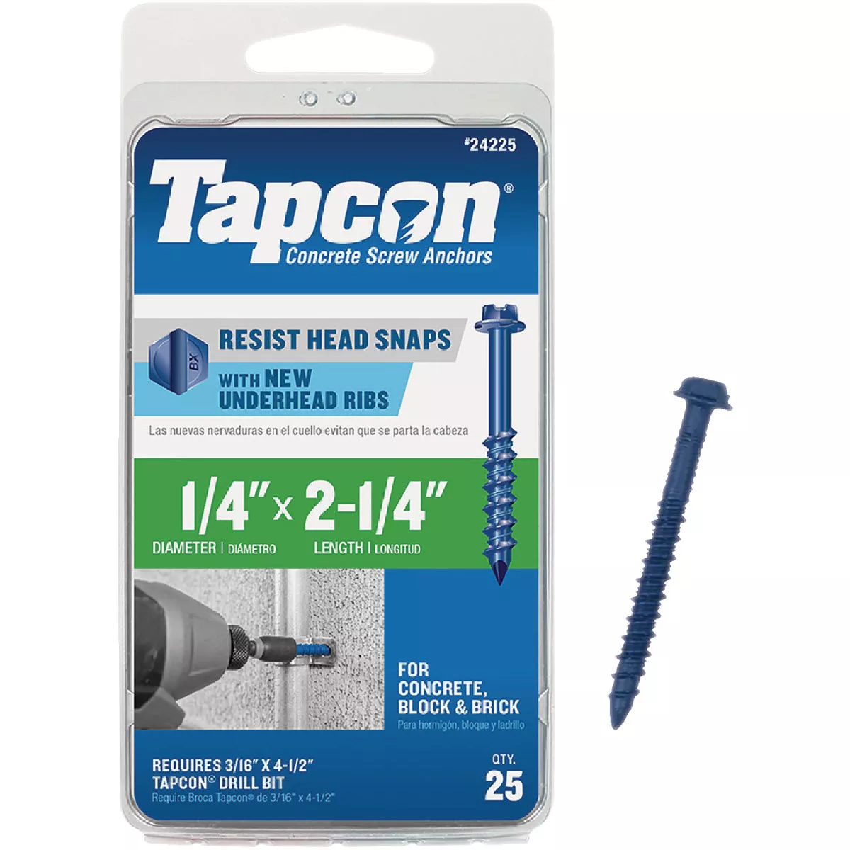 Tapcon 1/4 In. x 2-1/4 In. Hex Washer Head Concrete Screw Anchors (25-Count)