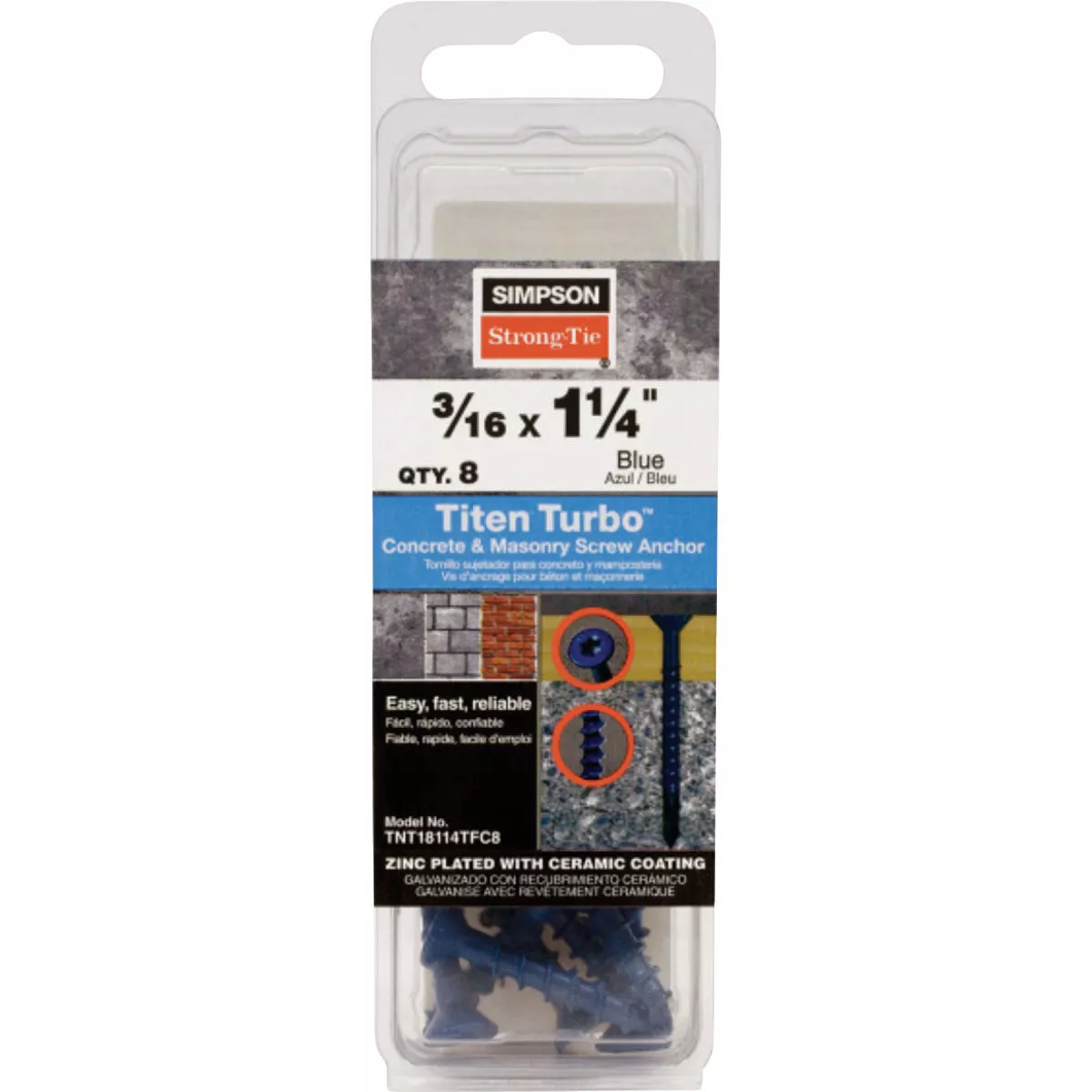 Simpson Strong-Tie Titen Turbo 3/16 In. x 1-1/4 In. T25 Flat-Head Concrete and Masonry Screw, Blue (8 Ct.) - photo 2