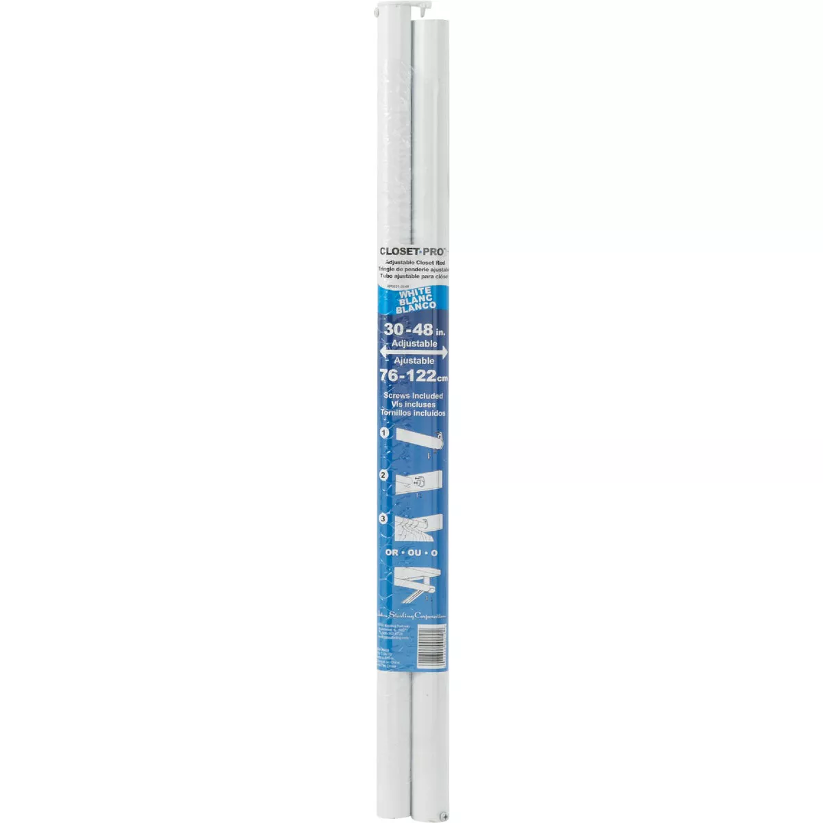 John Sterling Closet-Pro 30 In. to 48 In. x 1-1/4 In. Extra Heavy-Duty Adjustable Closet Rod, White