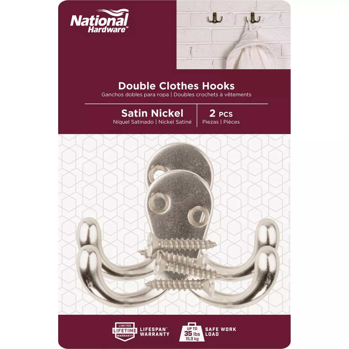 National Hardware Satin Nickel Double Clothes Hook (2-Pack) - photo 2