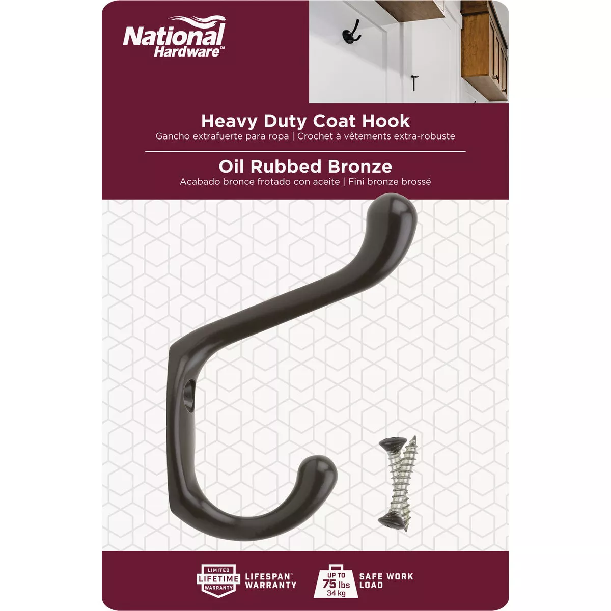 National Hardware Heavy-Duty Oil Rubbed Bronze Coat & Hat Hook - photo 2