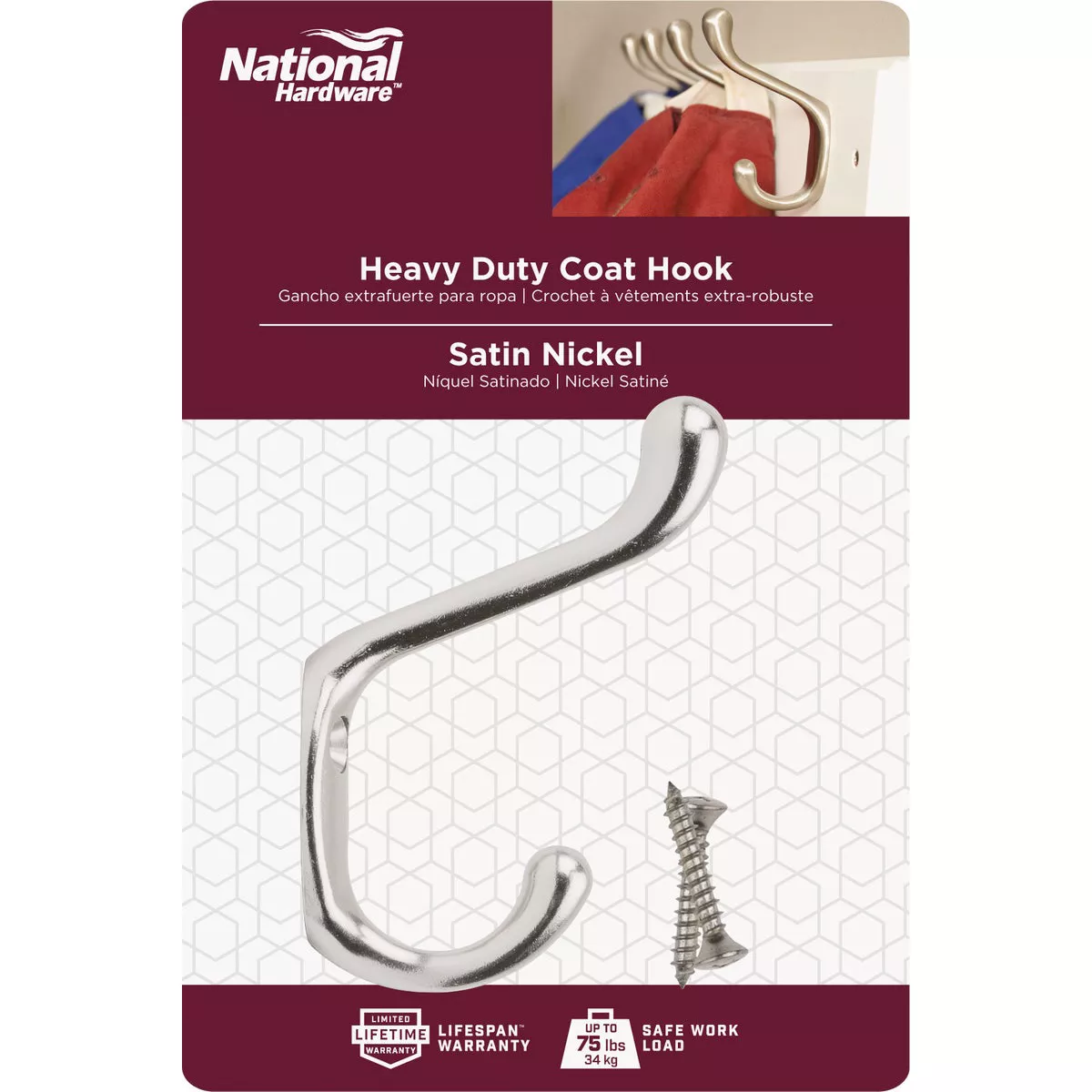National Hardware Heavy-Duty Satin Nickel Coat & Hat Hook - photo 2