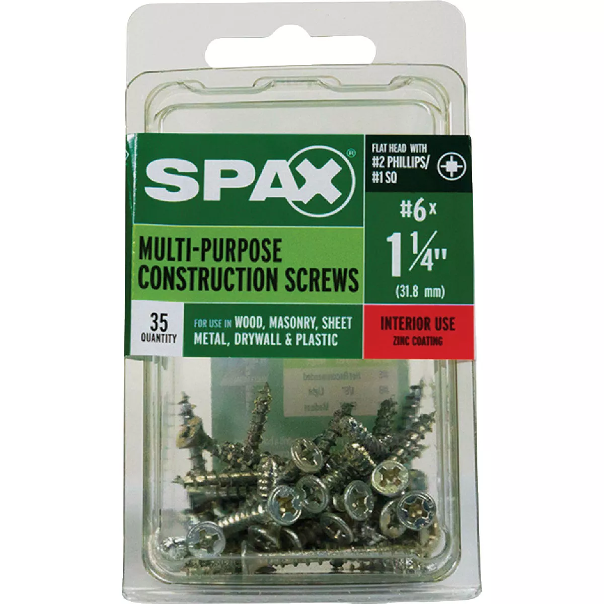SPAX #6 x 1-1/4 In. Unidrive (Combo Drive) Flat Head Zinc (Interior) Multi-Purpose Construction Screw (35 Ct.) - photo 4