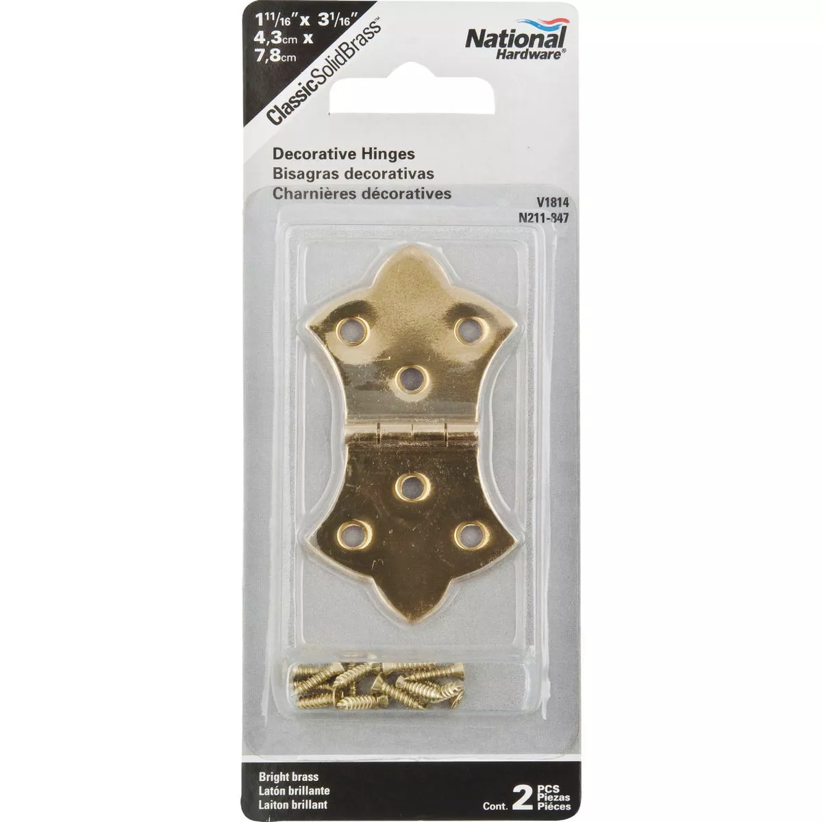 National Hardware 1-11/16 In. x 3-1/16 In. Miniature Brass Decorative Hinge (2-Pack) - photo 2