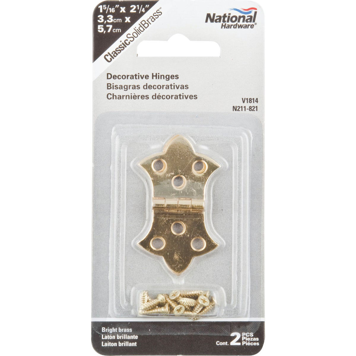 National Decorative Hinges, Solid Brass, 5/8 x 1-7/8