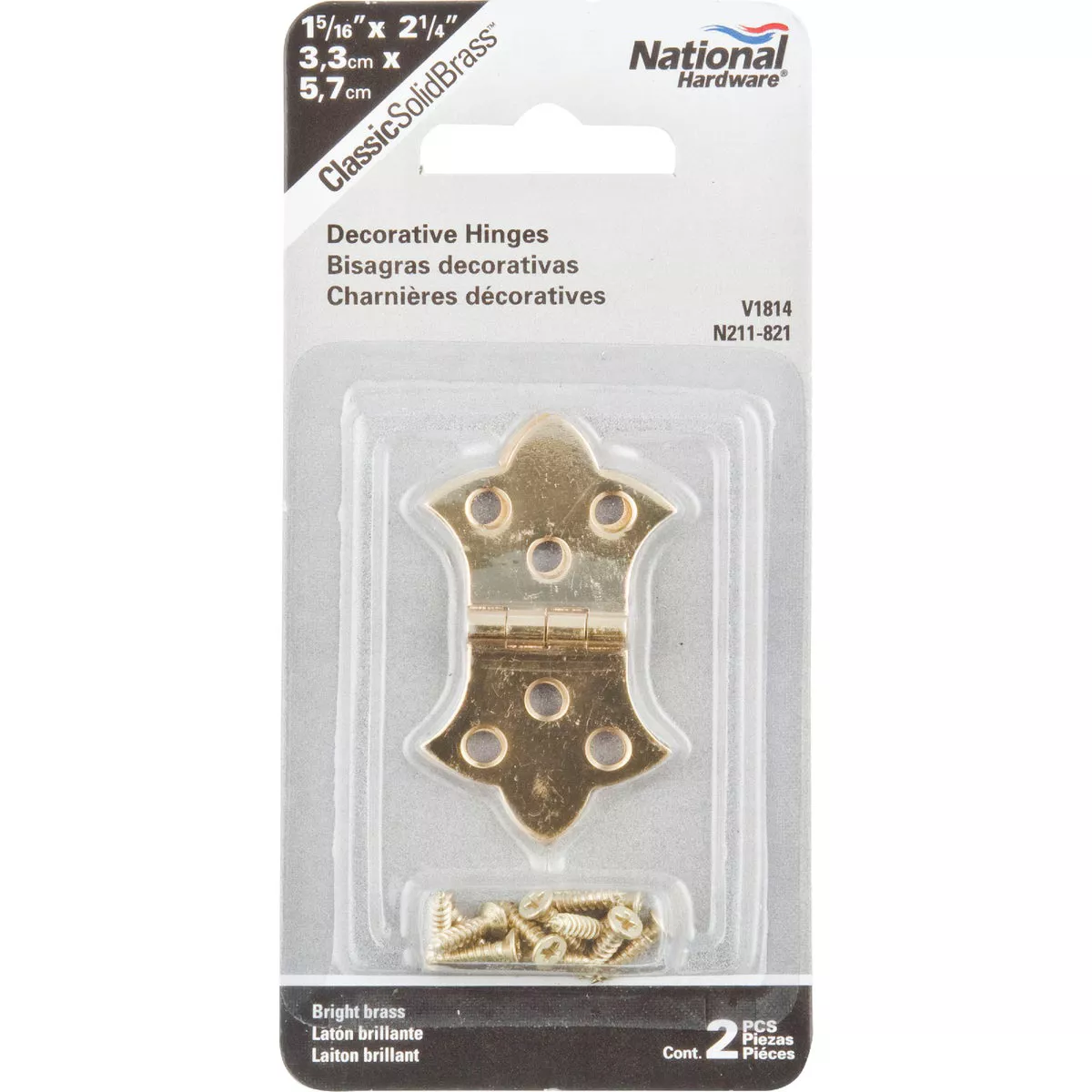 National Hardware 1-5/16 In. x 2-1/4 In. Miniature Brass Decorative Hinge (2-Pack) - photo 2