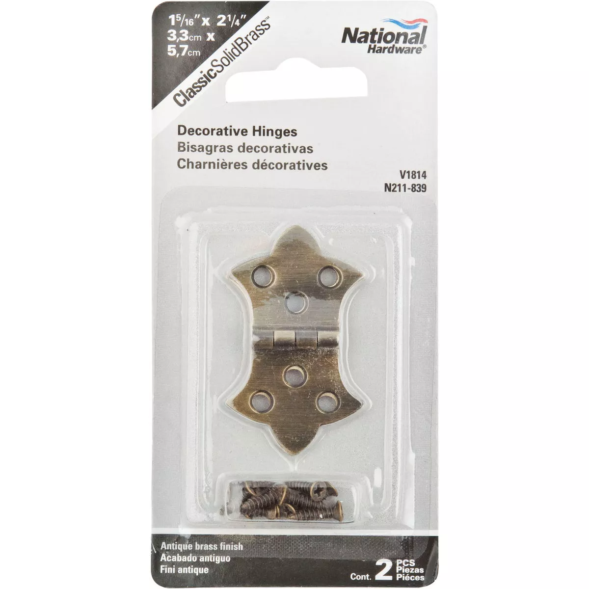 National 1-5/16 In. x 2-1/4 In. Antique Brass Hinge (2-Pack) - photo 2