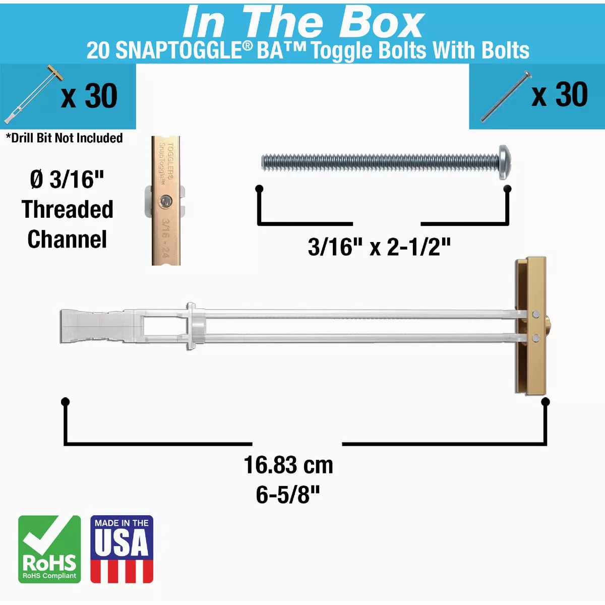 Toggler Snaptoggle 3/16 In.-24 x 2 In. Toggle Bolt (30-Ct.) - photo 2