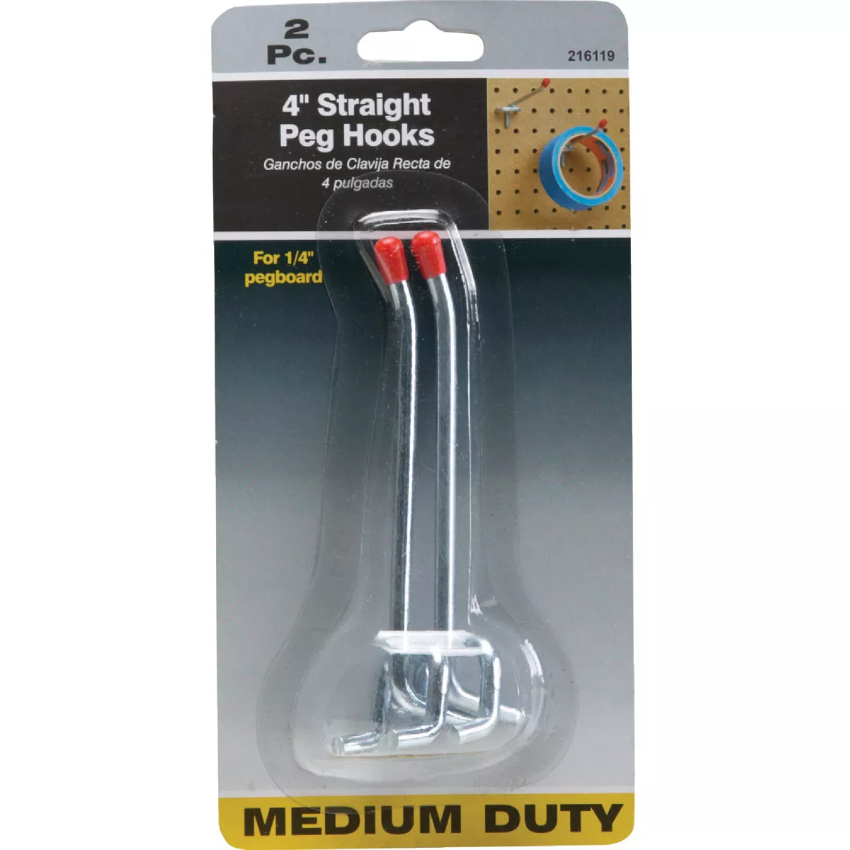 4 In. Medium Duty Safety Tip Straight Pegboard Hook (2-Count) - photo 2