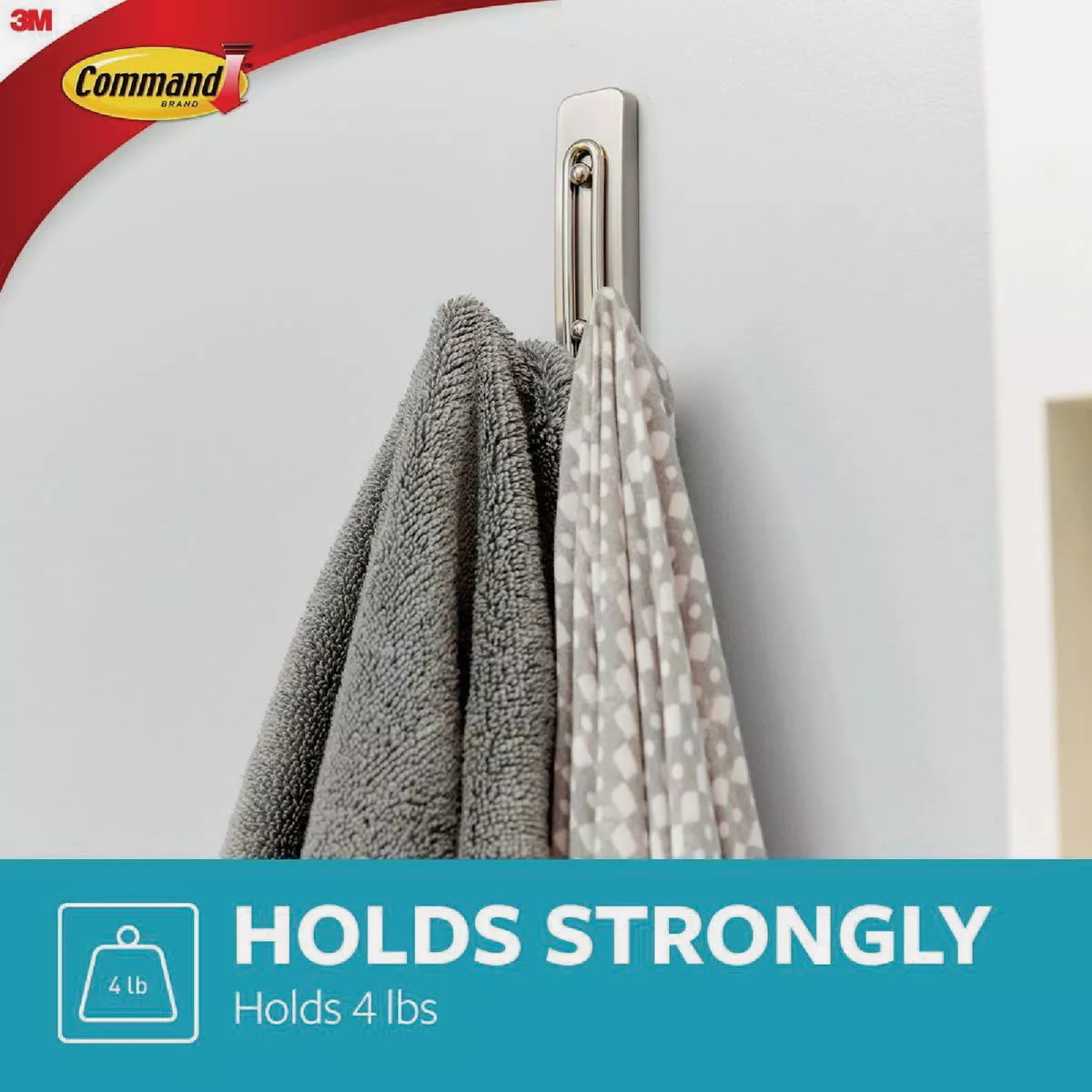 Command Large Double Bath Hook, Satin Nickel, 2 Hooks, 2 Strips - photo 5