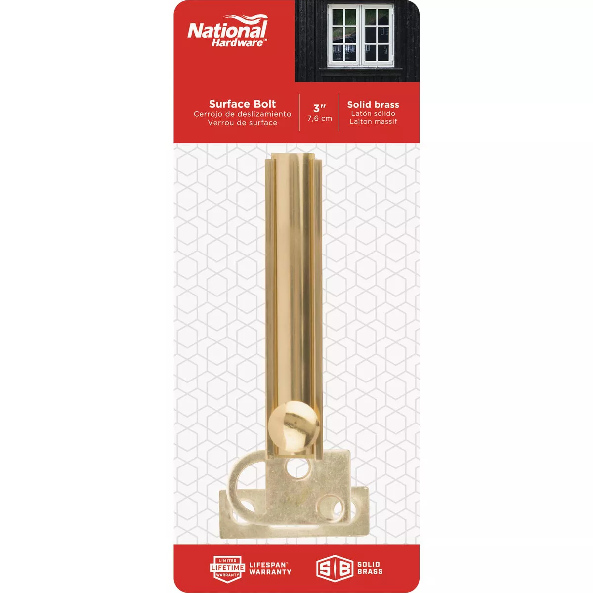National Hardware Gallery Series 3 In. Polished Brass Door Surface Bolt - photo 2