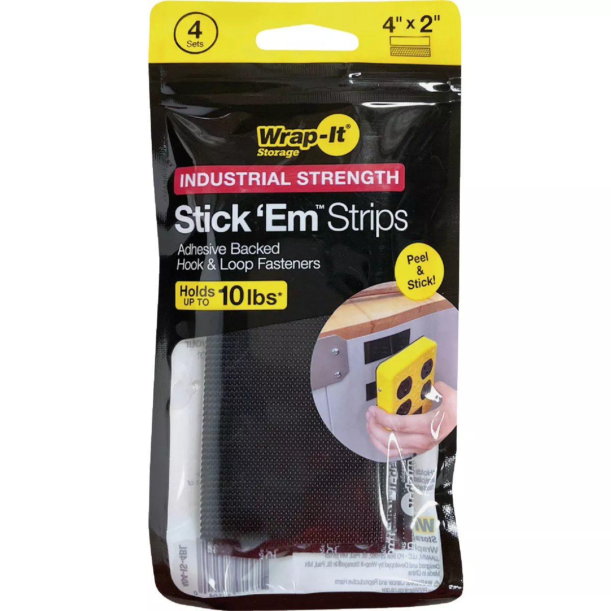 Wrap-It Storage Stick 'Em 2 In. x 4 In. Industrial Strength Black Hook & Loop Strip (4 Ct.) - photo 6