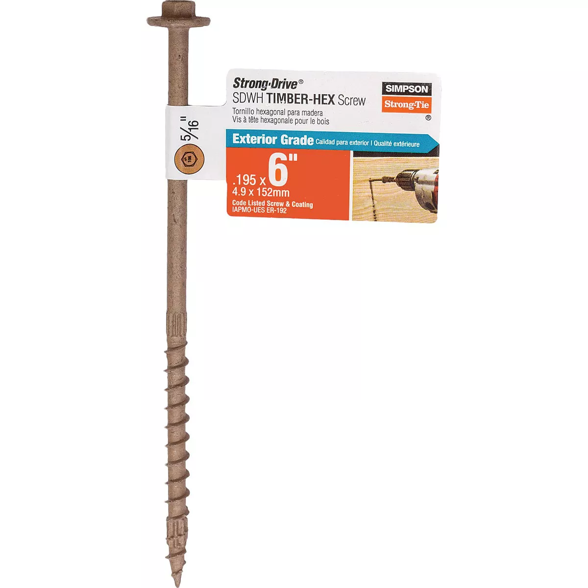 Simpson Strong-Tie Strong-Drive SDWH Timber-Hex 0.195 In. x 6 In. 5/16 Hex DB Coating Screw