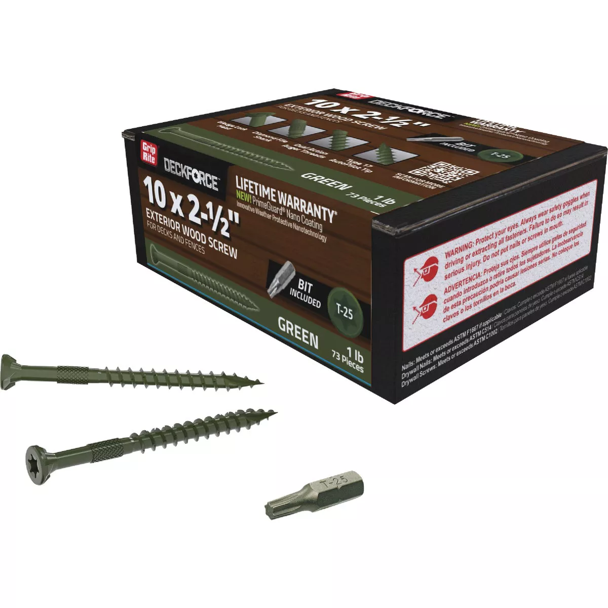 Grip-Rite DeckForce PrimeGuard Nano #10 x 2-1/2 In. Star Drive Green Screw (1 Lb.) - photo 2