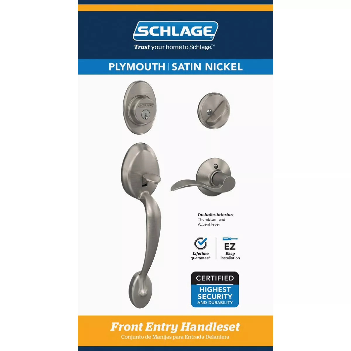 Schlage Satin Nickel Entry Door Handleset with Accent Interior Lever - photo 2