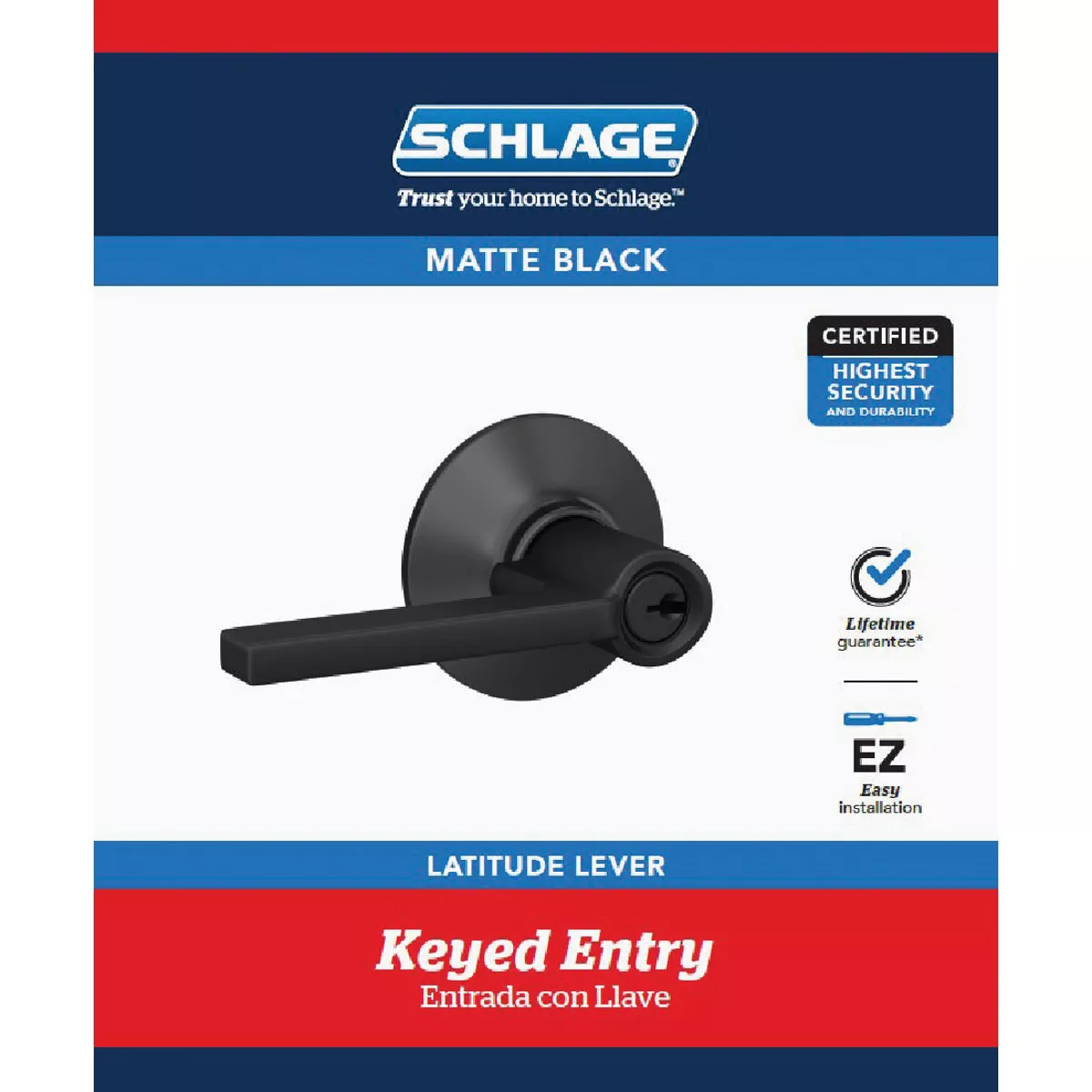 Schlage Latitude Matte Black Keyed Entry Door Lever - photo 2