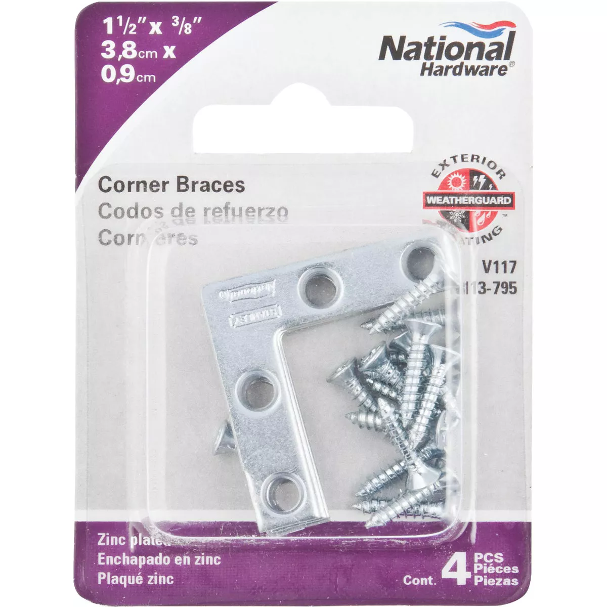 National Hardware 1-1/2 In. x 3/8 In. Zinc Flat Corner Iron (4-Count) - photo 2