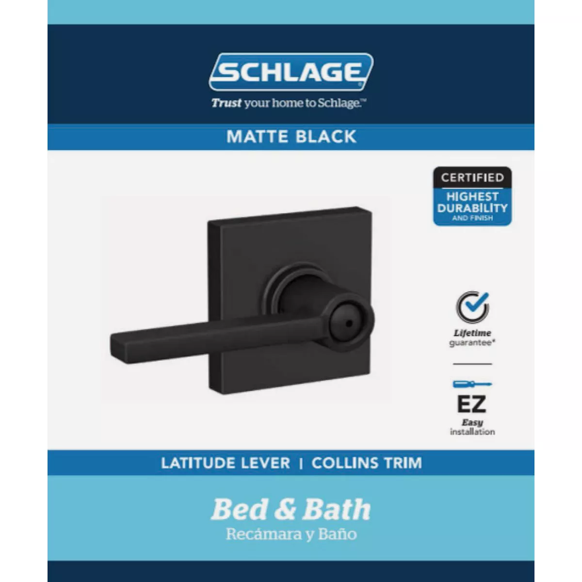 Schlage F Series Latitude Lever Collins Matte Black Bed & Bath Lock - photo 2