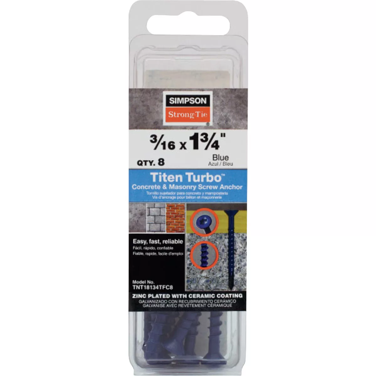 Simpson Strong-Tie Titen Turbo 3/16 In. x 1-3/4 In. T25 Flat-Head Concrete and Masonry Screw, Blue (8-Count) - photo 2