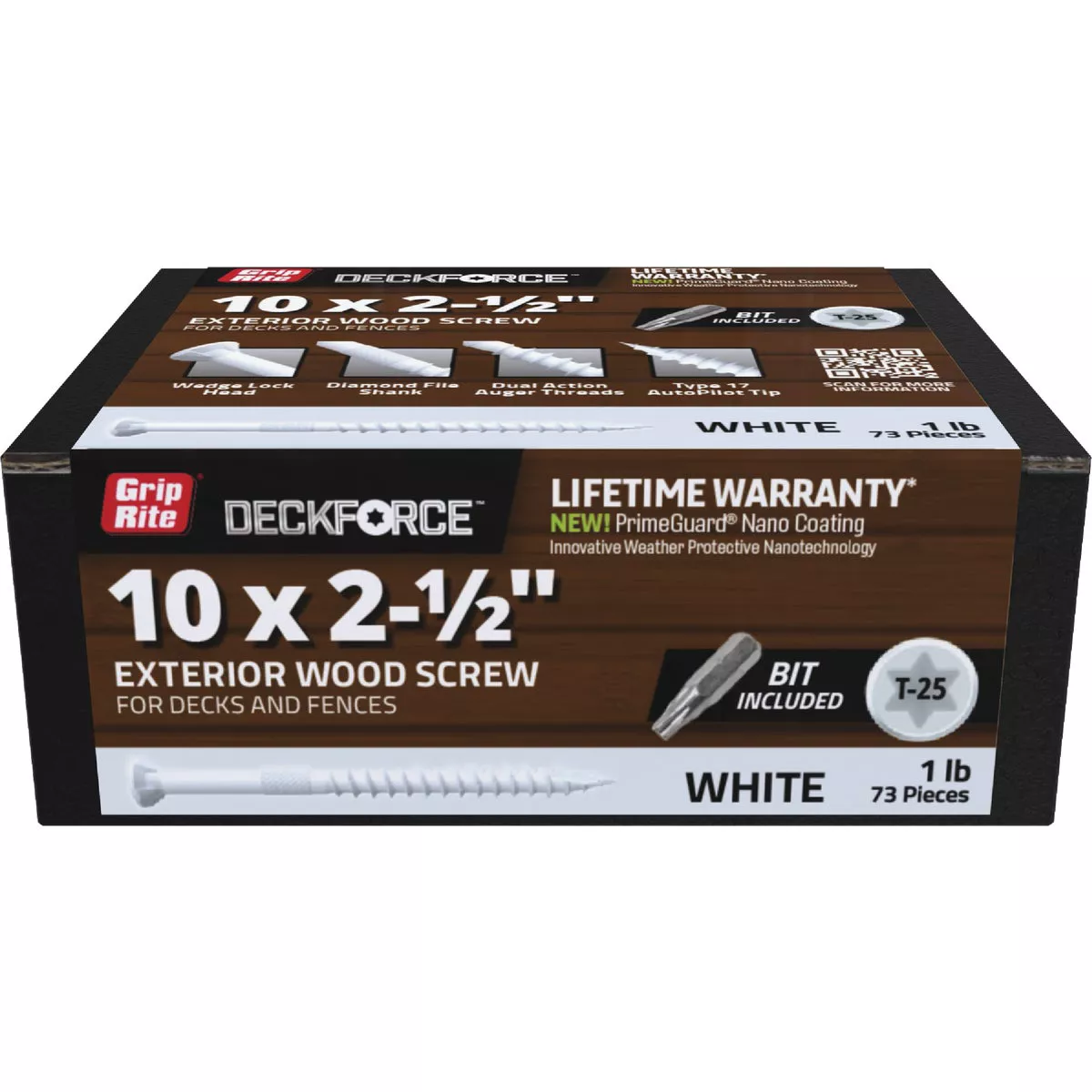 Grip-Rite DeckForce PrimeGuard Nano #10 x 2-1/2 In. Star Drive White Screw (1 Lb.)