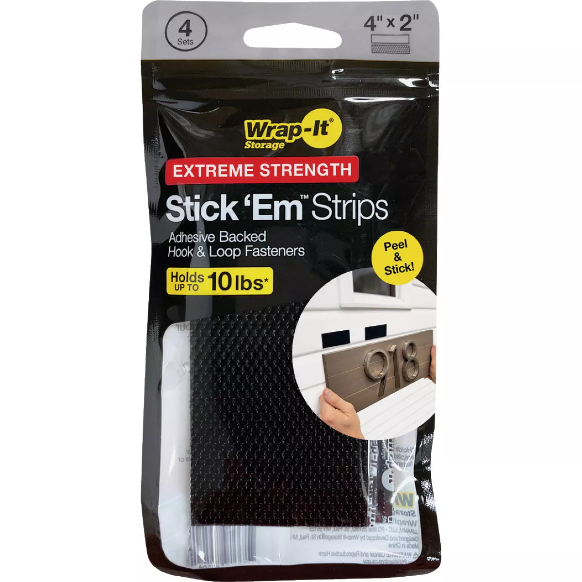 Wrap-It Storage Stick 'Em 2 In. x 4 In. Extreme Strength Black Hook & Loop Strip (4 Ct.) - photo 5